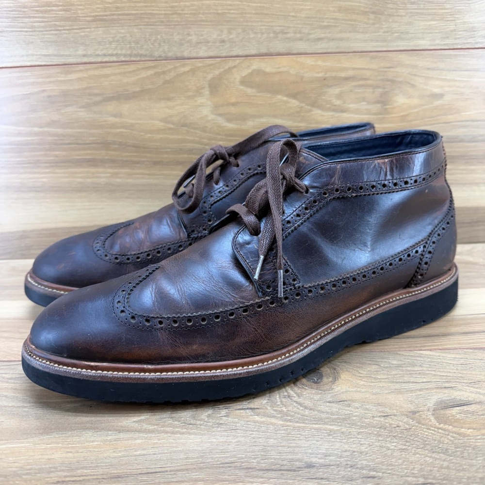 Cole Haan Martin Wedge Wingtip Boots Mens 13 M Brown Leather Lace Up Vibram Sole - Picture 3 of 11